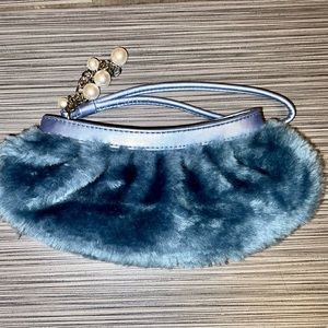 Vintage Liz Claiborne Blue Faux Fur Clutch/Evening bag
